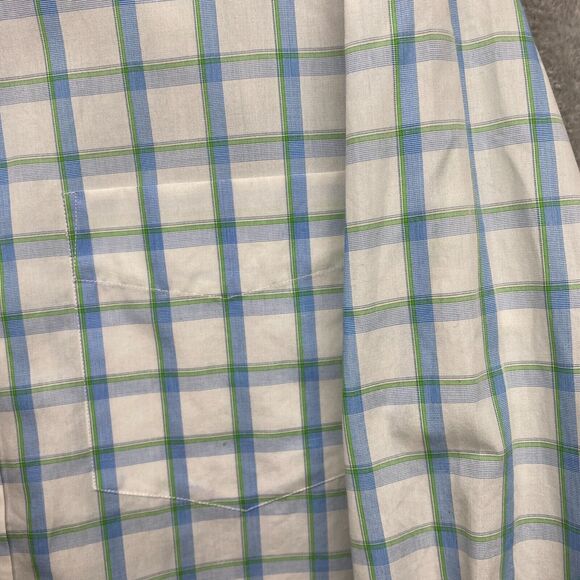 Eddie Bauer Mens Shirt M White Blue Plaid Button Wrinkle Stain Resistant Cotton - Picture 5 of 11
